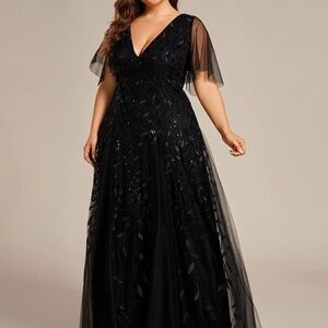 Ever Pretty Black Maxi Dress with Sheer Sleeves